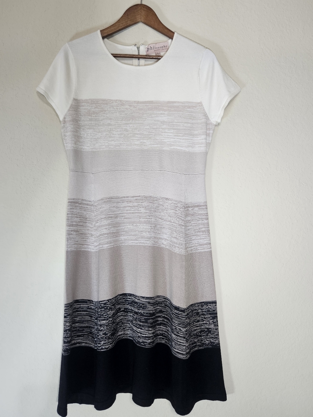 Philosophy Sweater Knit Midi Dress Womens Large White‎ Beige Black Colorblock
